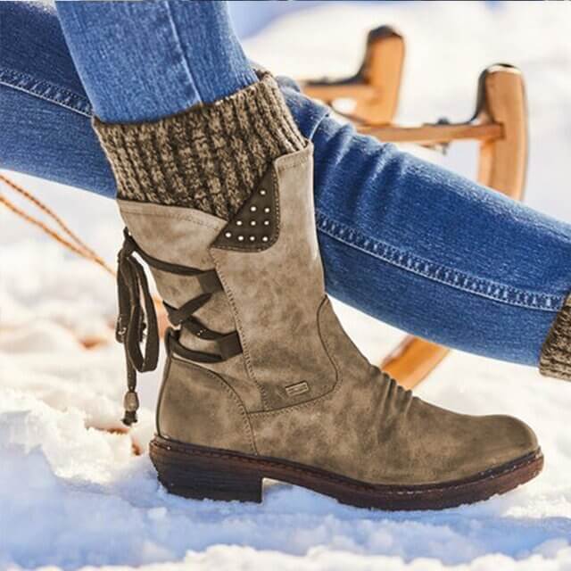 Women's Calf-High Casual Boots with Side Zippers