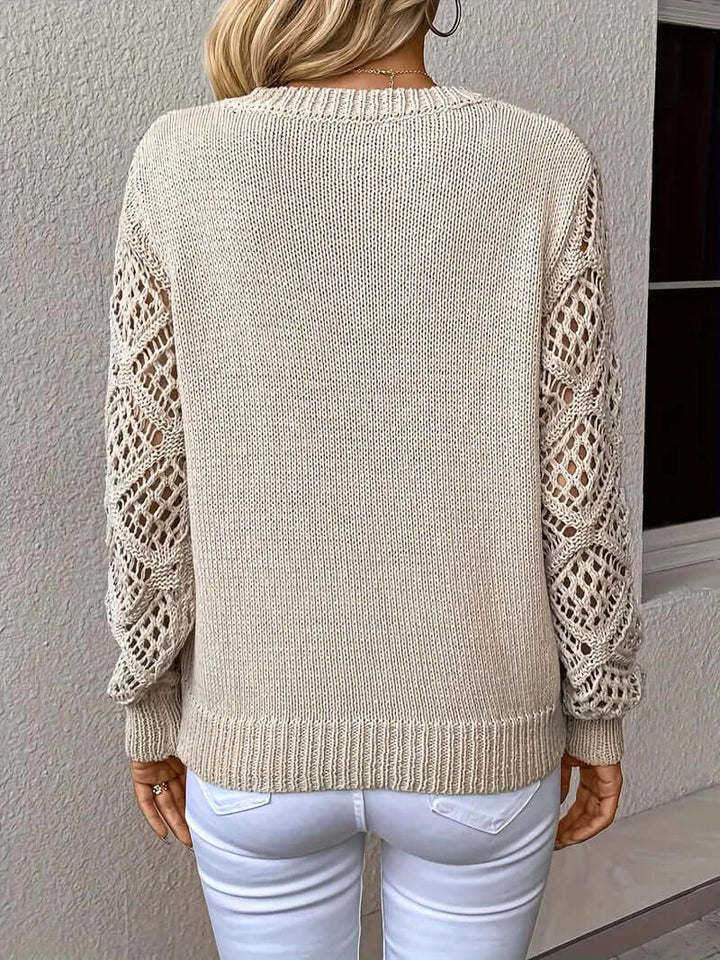 Women's Relaxed Fit V-Neck Open Knit Sweater