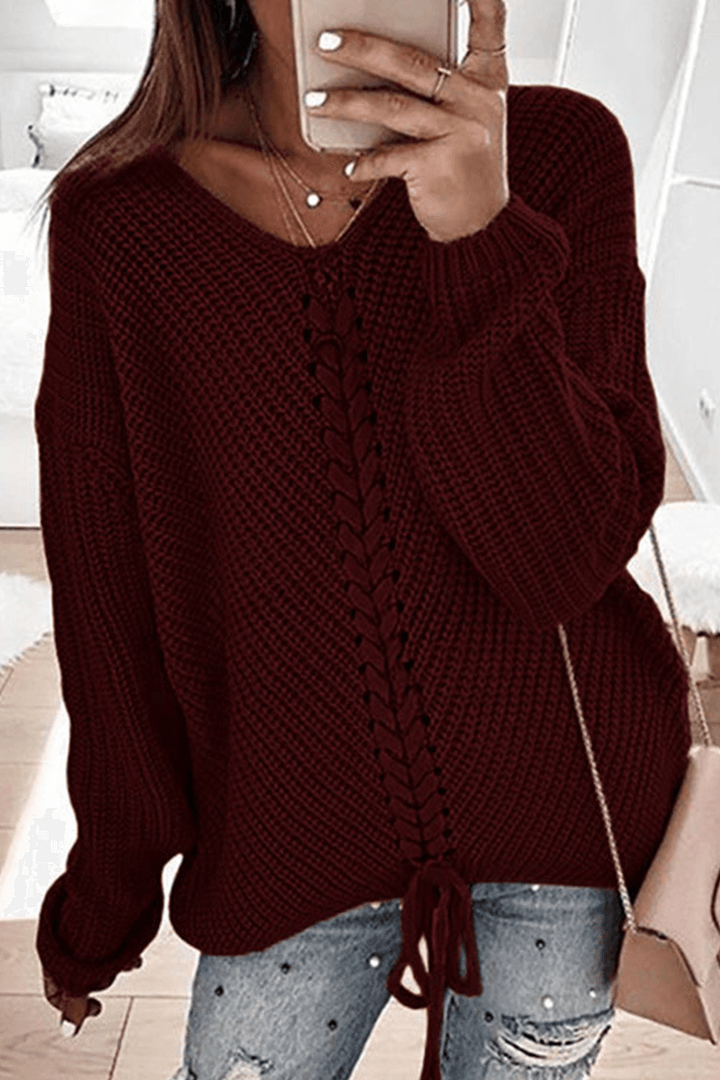 Women's Braided Detail Relaxed Fit Sweater