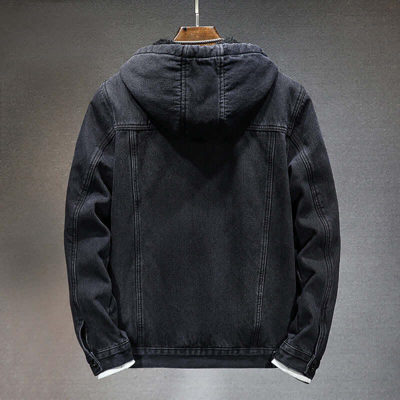 Men's Winter Denim Jacket with Faux Lambskin Lining
