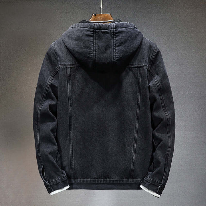 Men's Winter Denim Jacket with Faux Lambskin Lining