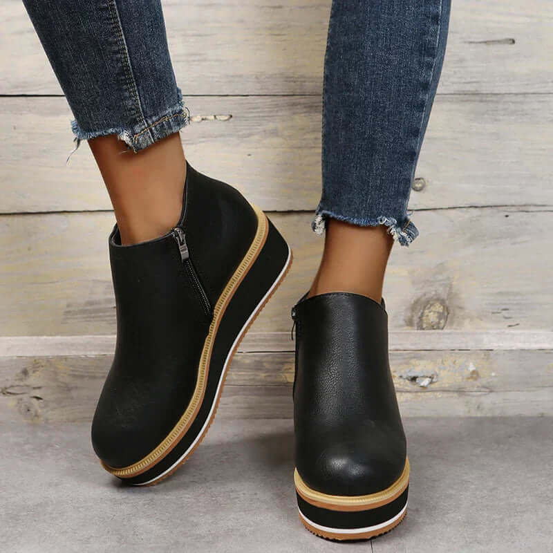 Women's Platform Ankle Boots with Zip