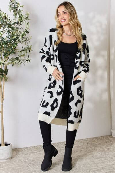 Women's Leopard Print Longline Knitted Cardigan