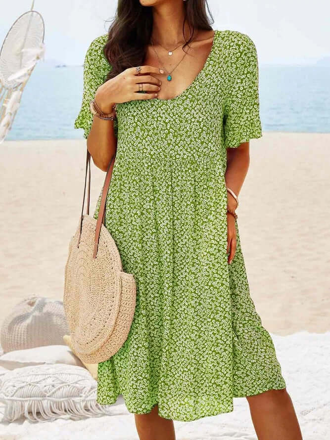 Women's Floral Print Midi Dress - Relaxed Fit