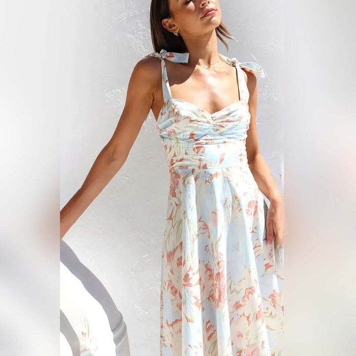 Elegant Floral Midi Dress - Summer Dress