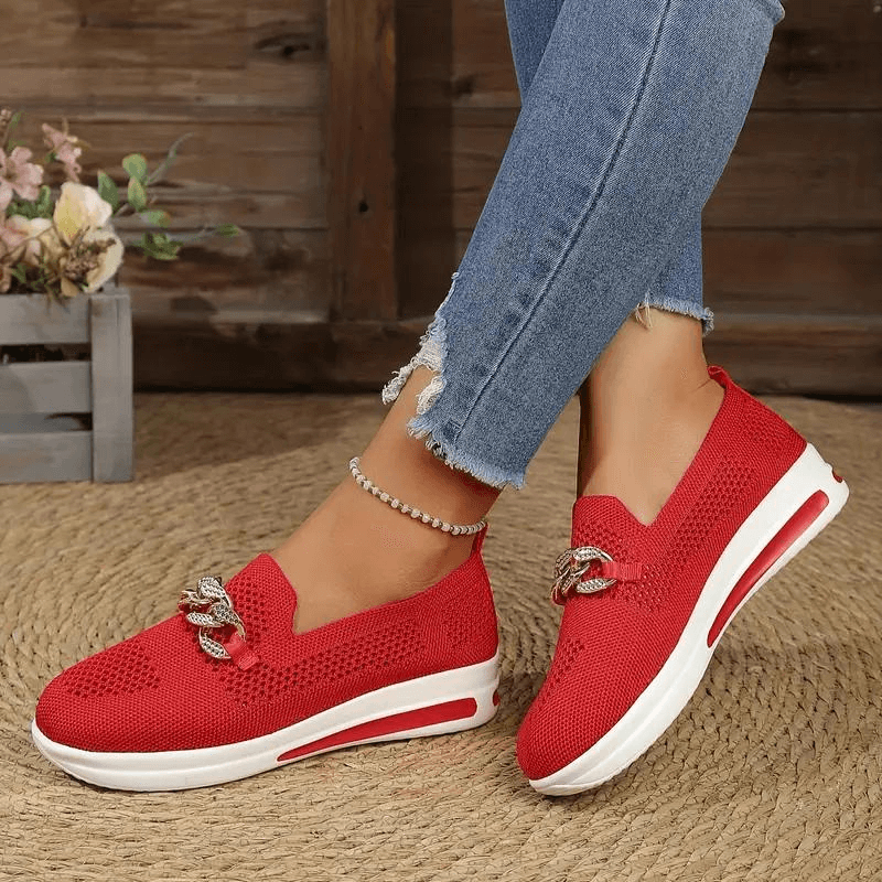 Women's Breathable Mesh Slip-On Sneakers with Chain Detail