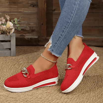 Women's Breathable Mesh Slip-On Sneakers with Chain Detail