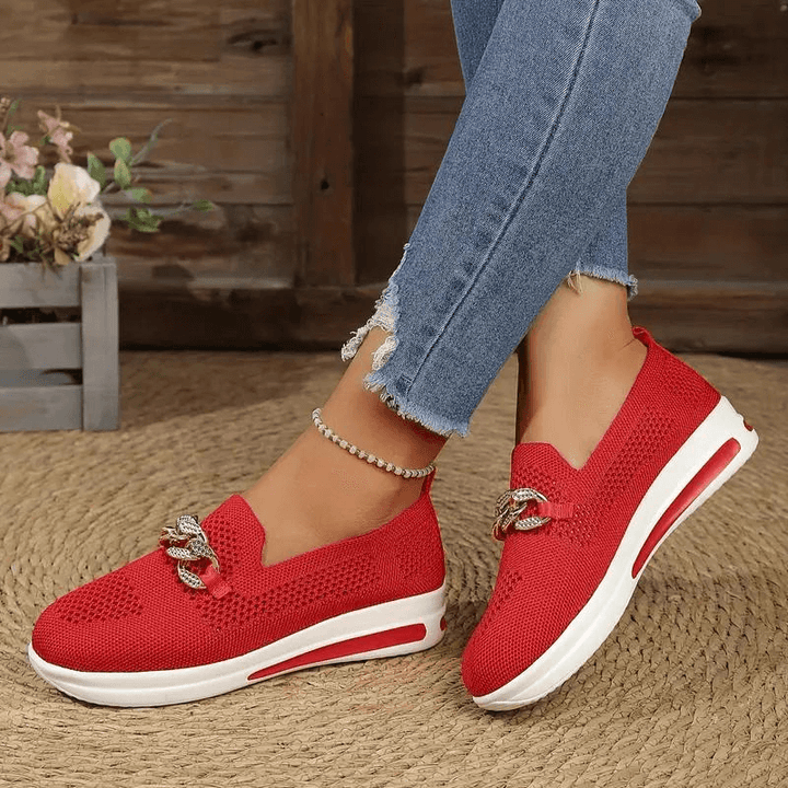 Women's Breathable Mesh Slip-On Sneakers with Chain Detail
