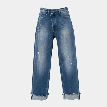 High-Waisted Casual Straight Jeans
