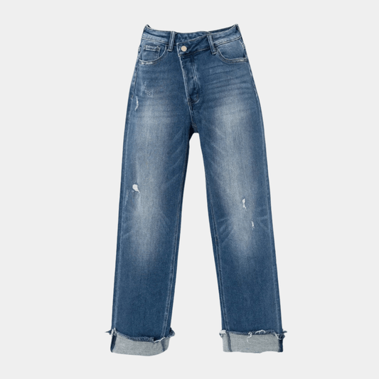 High-Waisted Casual Straight Jeans