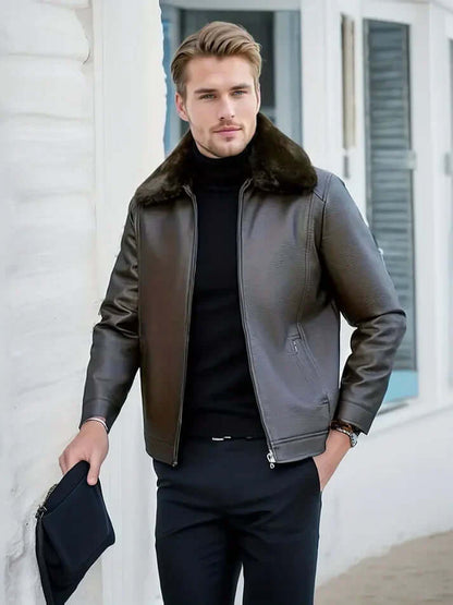 Men's Black Leather Autumn Jacket