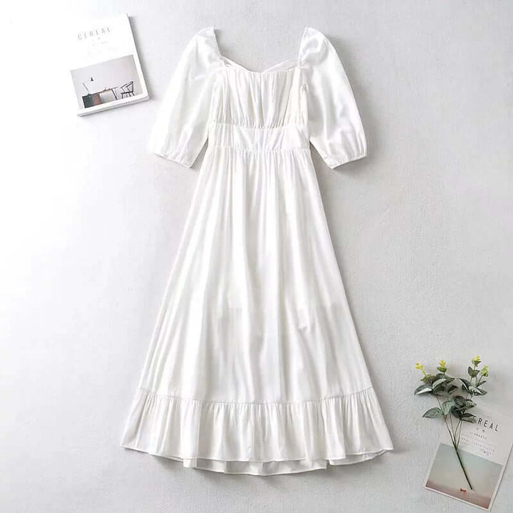 White Open-Back Midi Dress