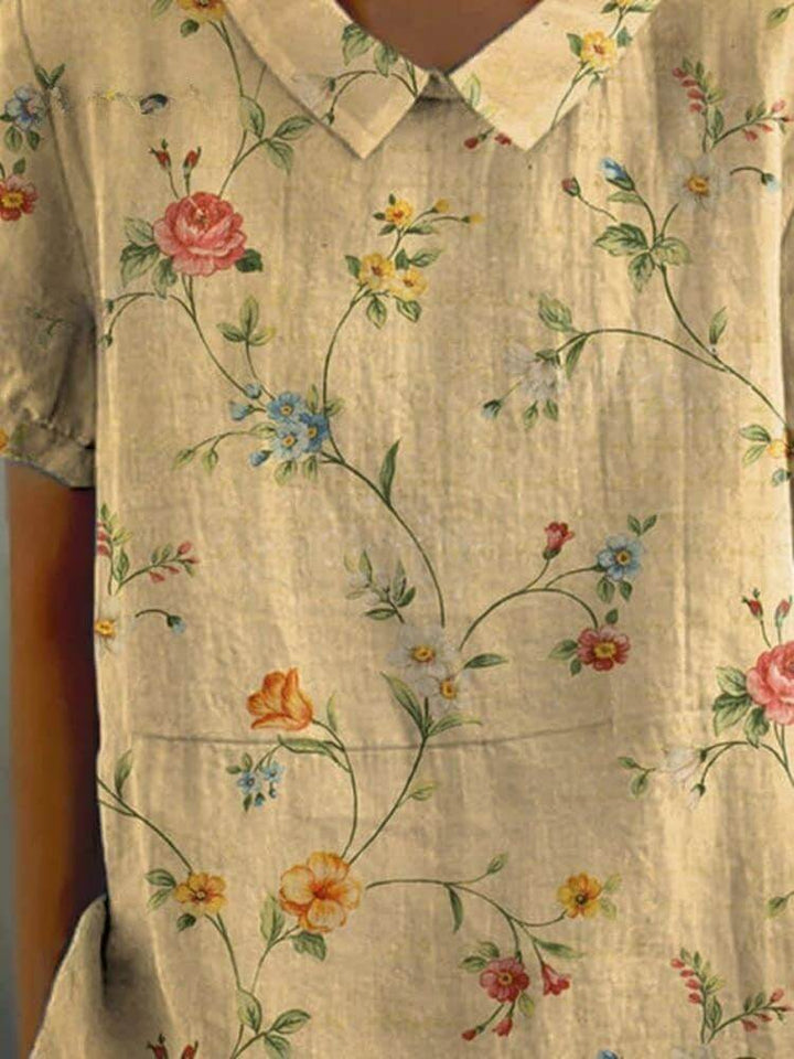Women's Retro Floral Cotton-Linen Shirt