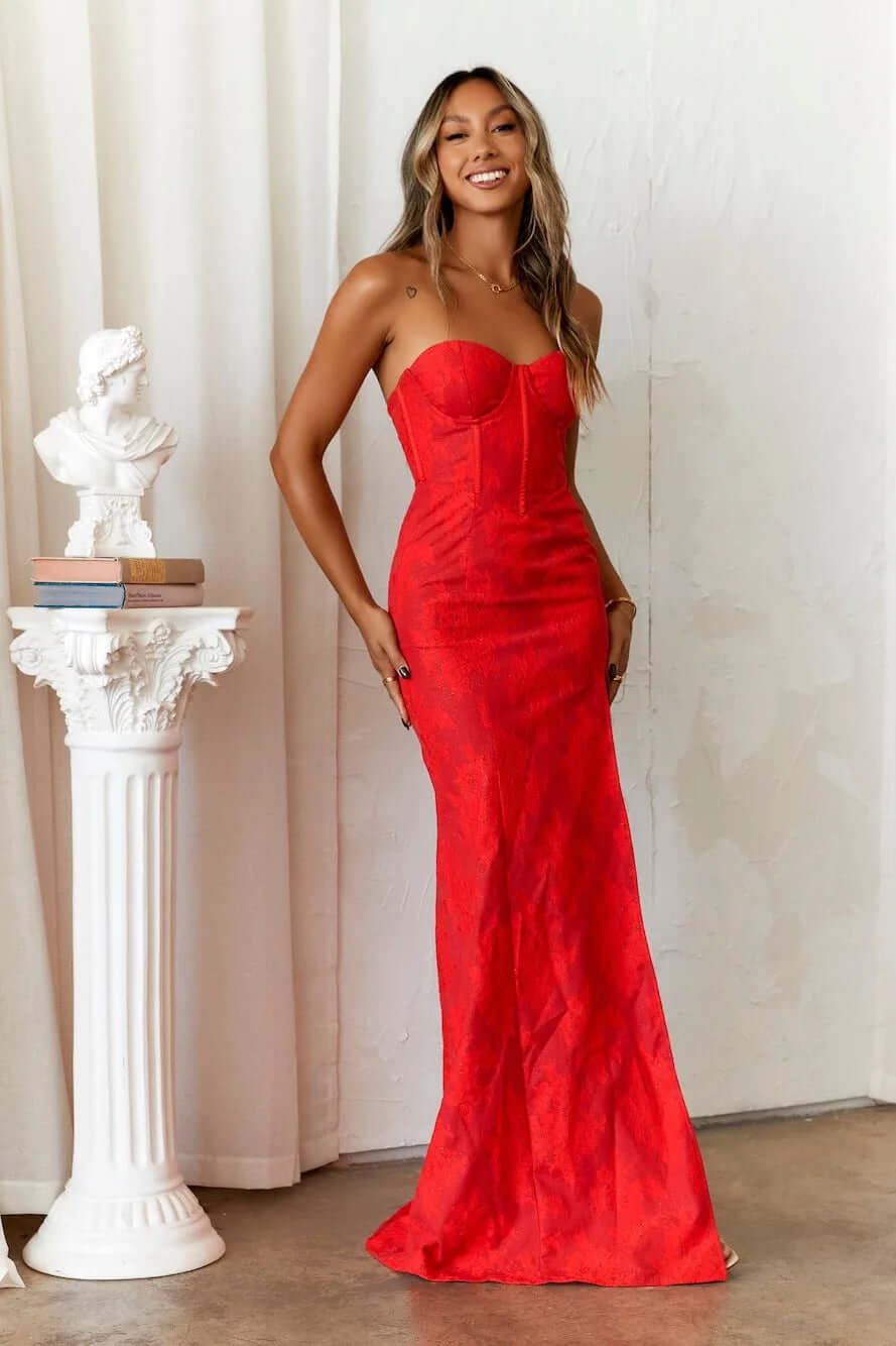 Strapless Corset Gown with High Slit - Evening & Prom Dress