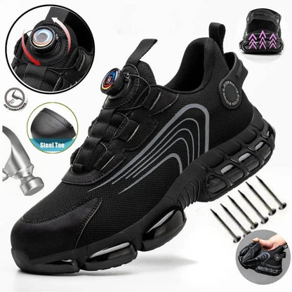 Men's Steel Toe Work Safety Shoes with Rotating Buckle