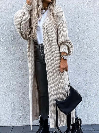 Women's Knitted Cardigan - Long Sleeve Open Front