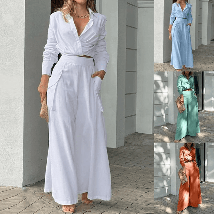 Women's  Crop Top & Wide-Leg Trousers