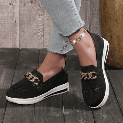 Women's Breathable Mesh Slip-On Sneakers with Chain Detail
