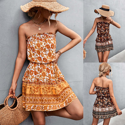 Floral Print Mini Dress - Casual Tube