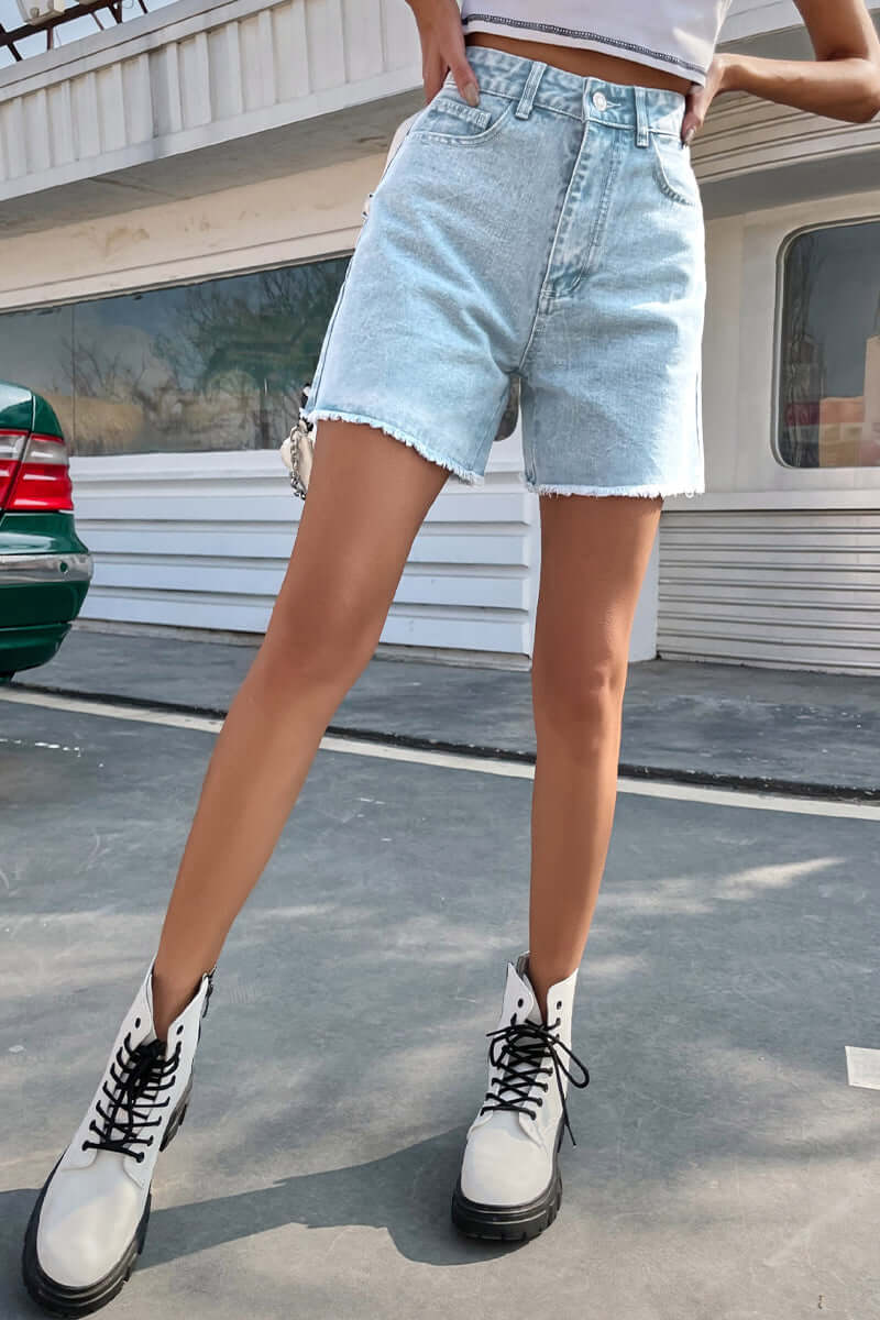 Women's Solid Color French Denim Shorts