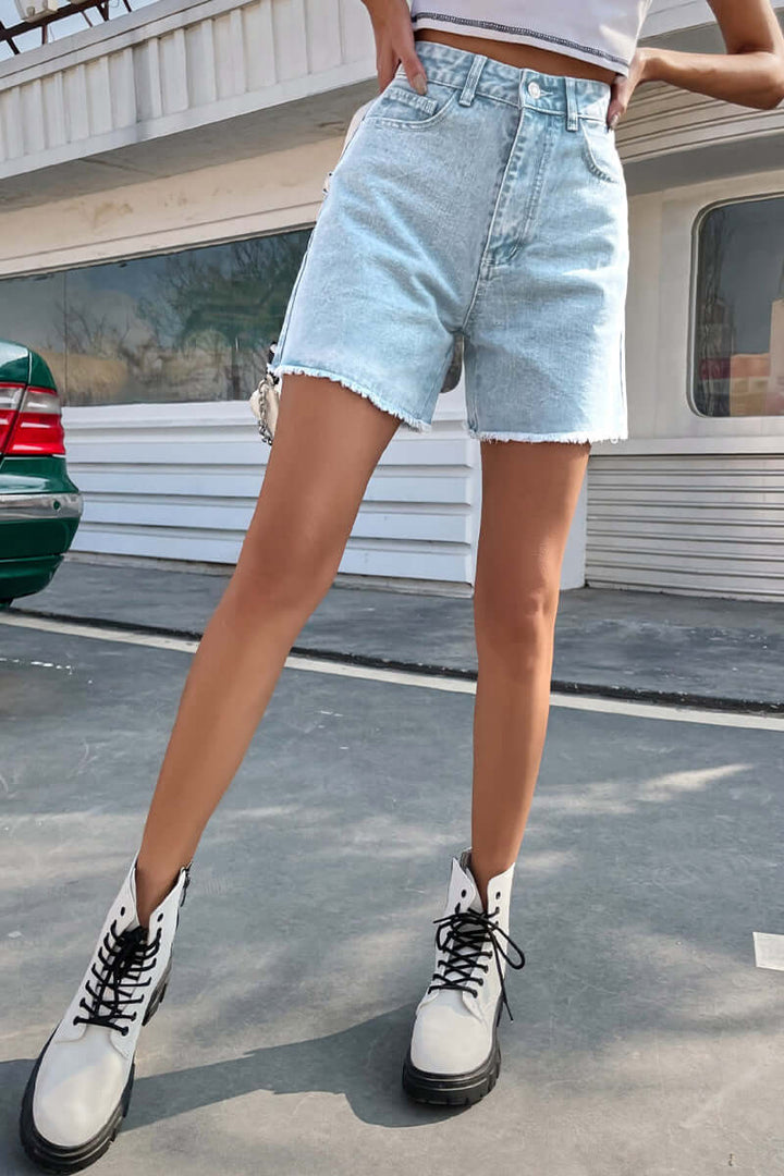 Women's Solid Color French Denim Shorts