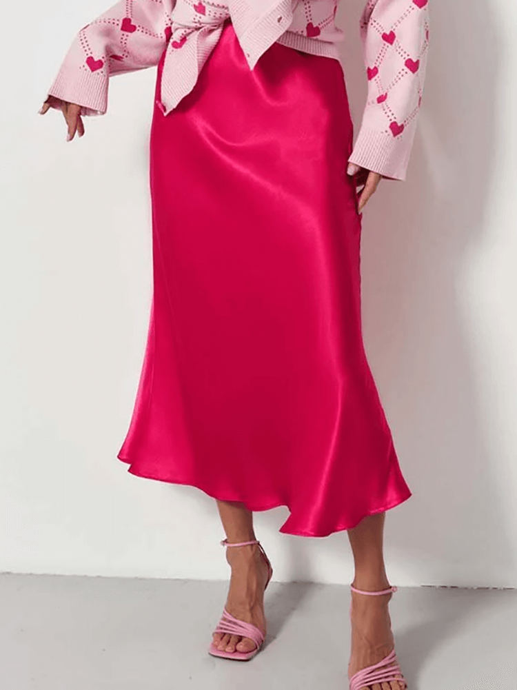 Satin Midi Skirt - Elegant Flowing A-Line