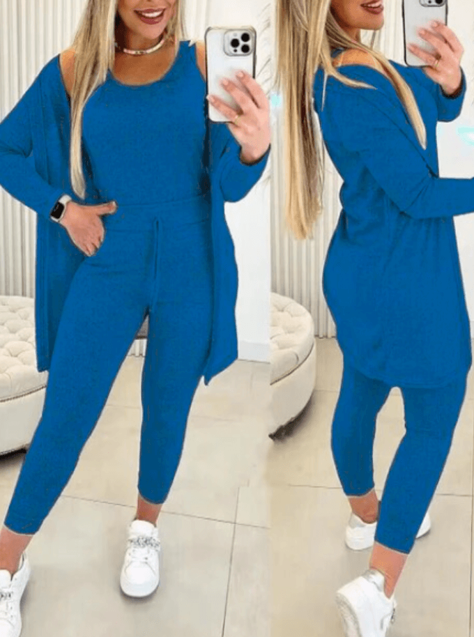 Women's 3-Piece O-Neck Top & Tight Pants Set