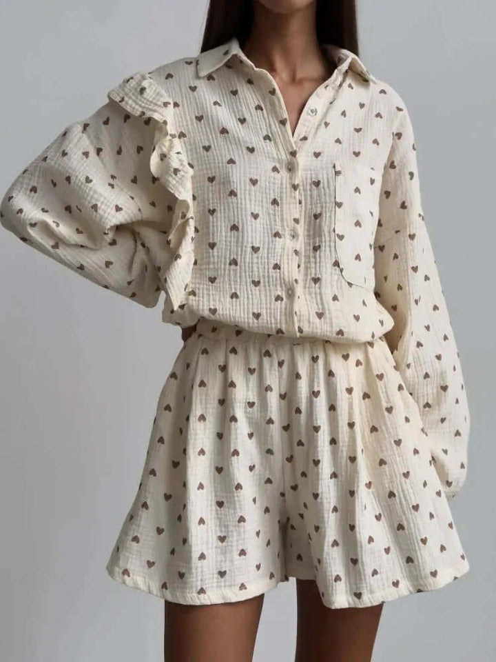 Women's Textured Blouse & Shorts Set