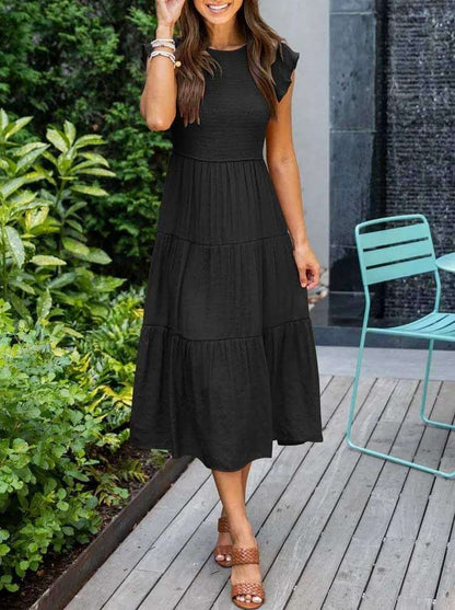 Women's Tiered Midi Dress with Flutter Sleeves