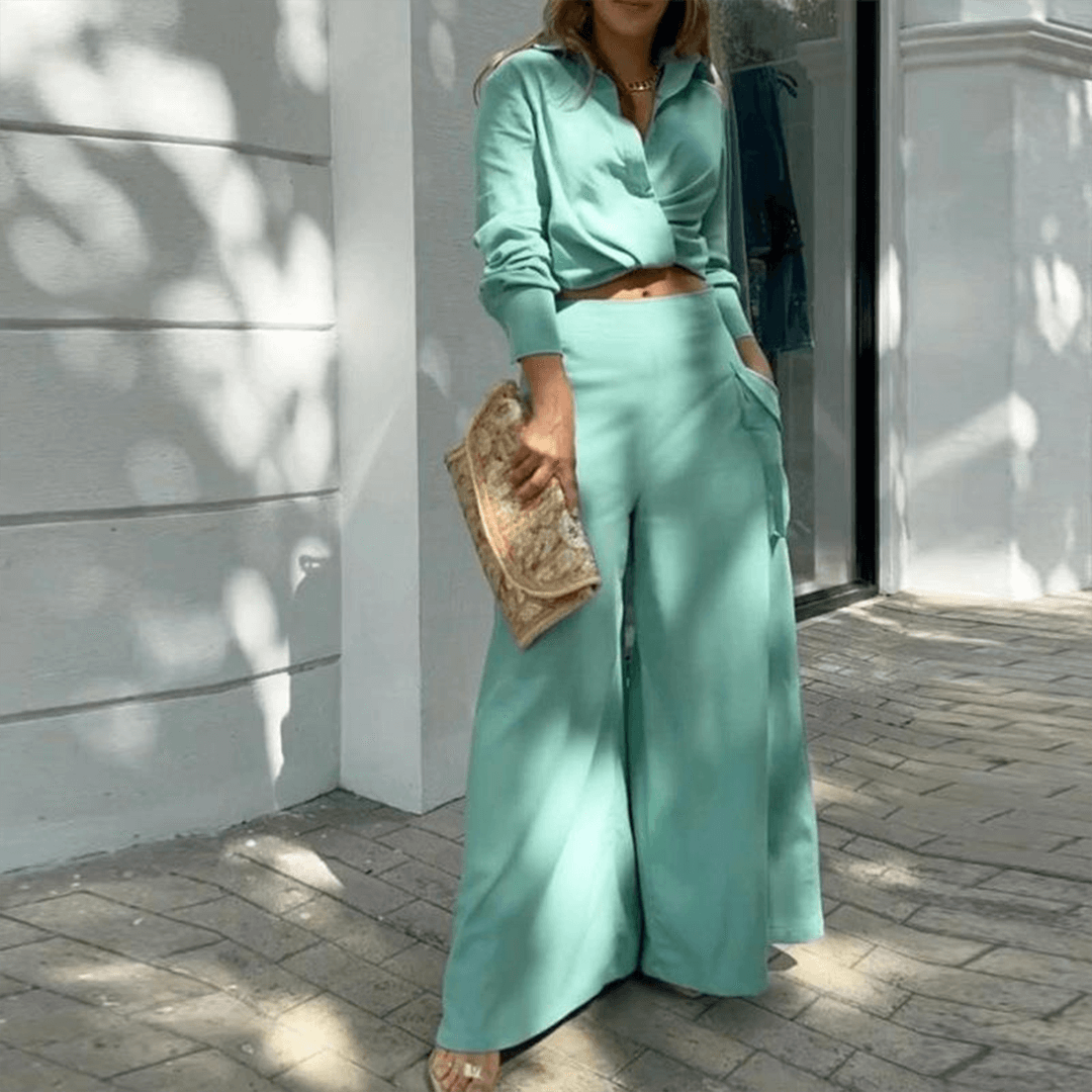 Women's  Crop Top & Wide-Leg Trousers