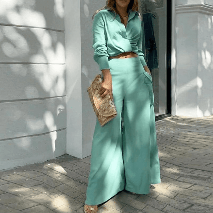 Women's  Crop Top & Wide-Leg Trousers