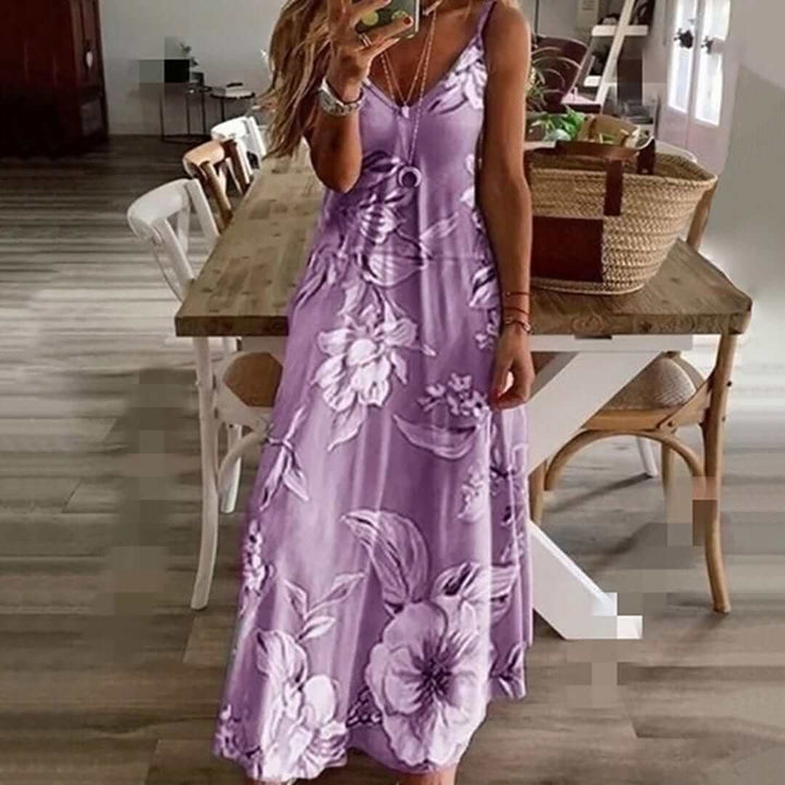 Sleeveless Floral Beach Dress - Casual