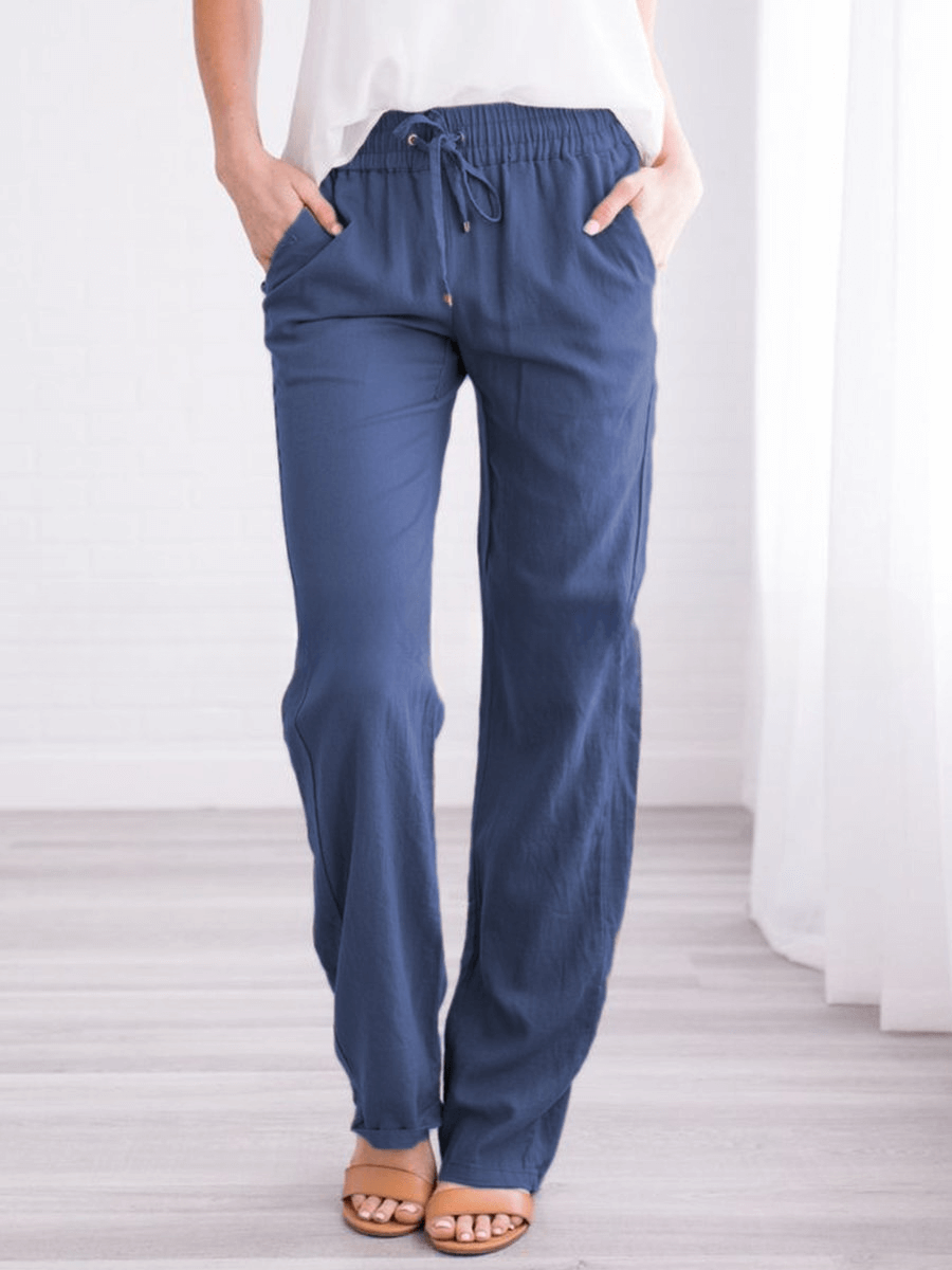 Women's Linen-Cotton Wide-Leg Drawstring Pants