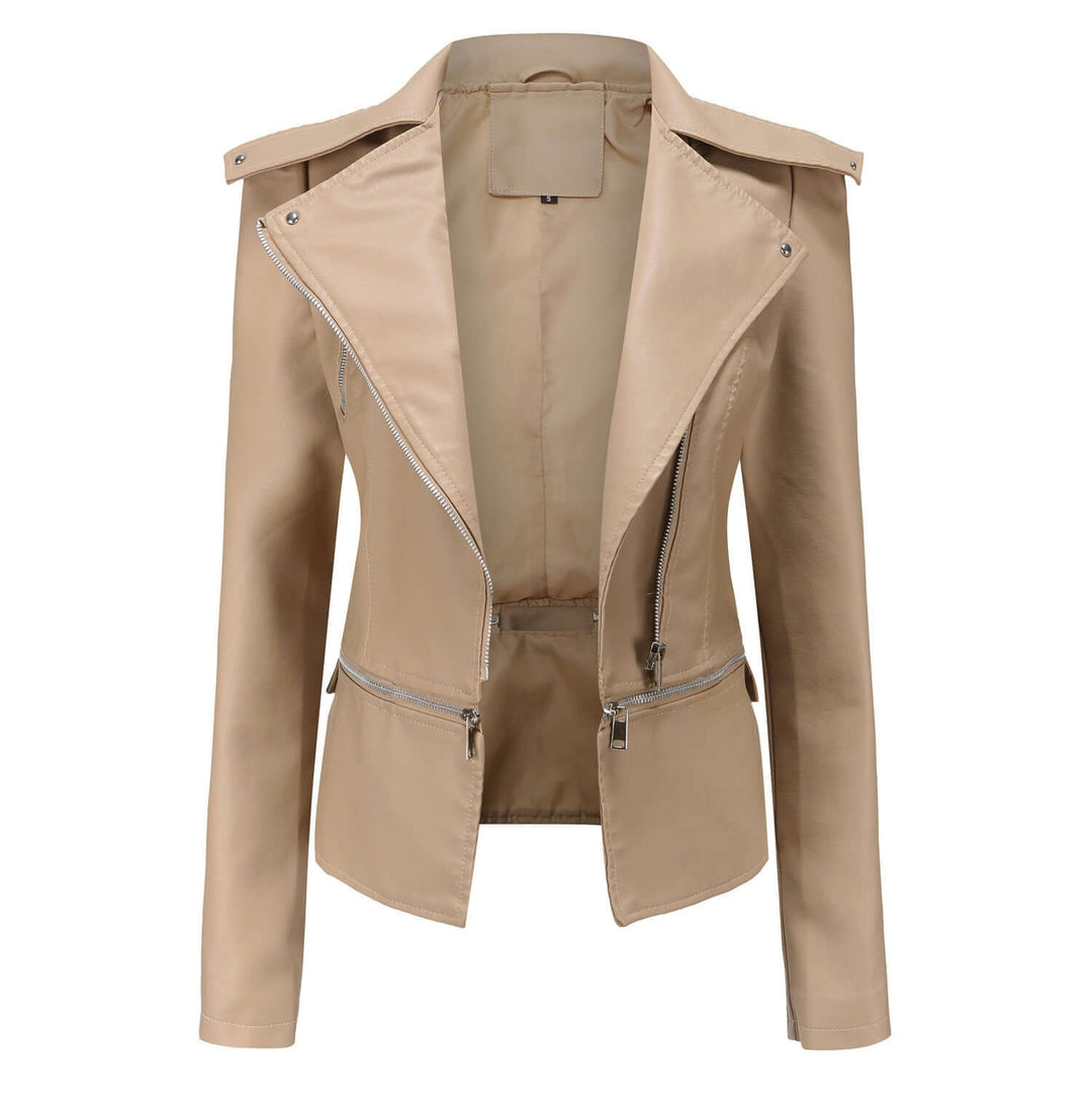 Women's Slim Fit PU Leather Motorcycle Jacket