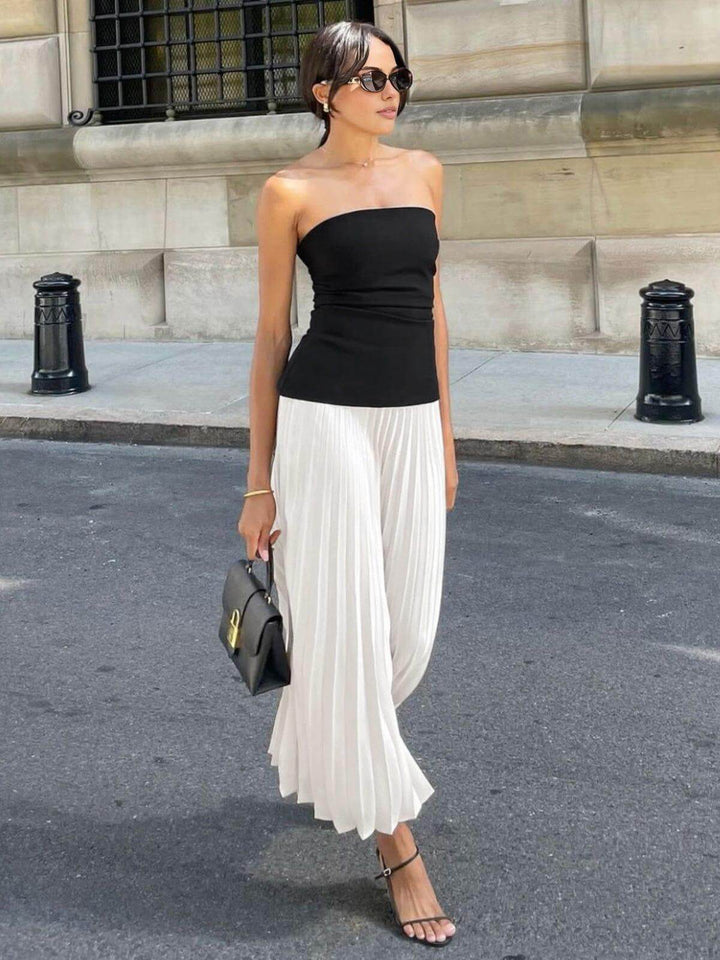 Strapless Pleated Midi Dress