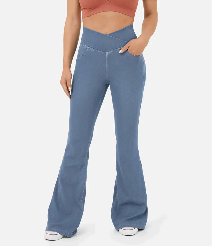 Women's High-Waisted Elasticated Flared Jeans