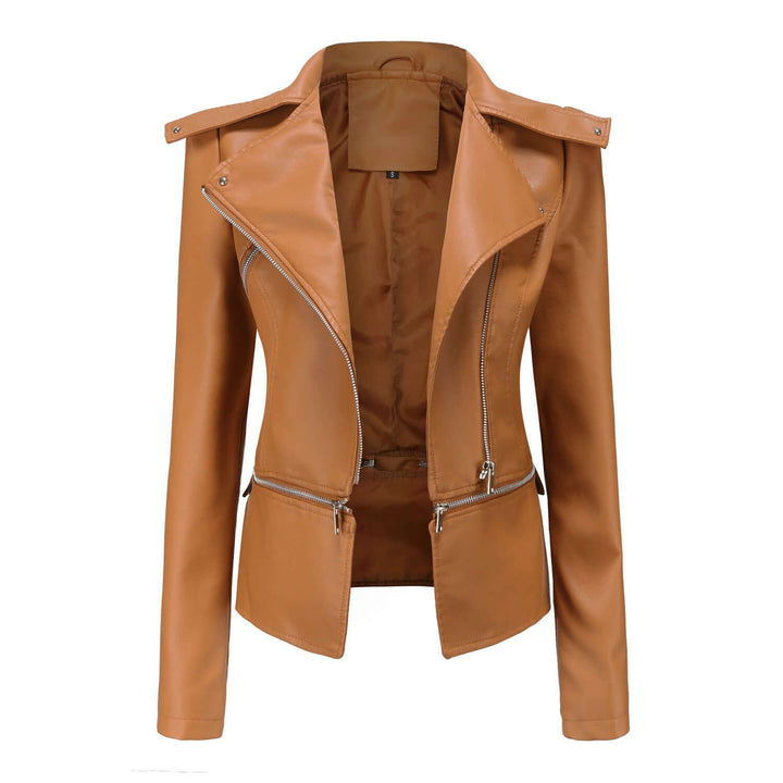 Women's Slim Fit PU Leather Motorcycle Jacket