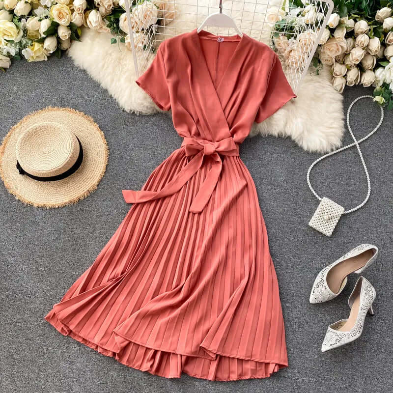 Women's Elegant Pleated Midi Dress