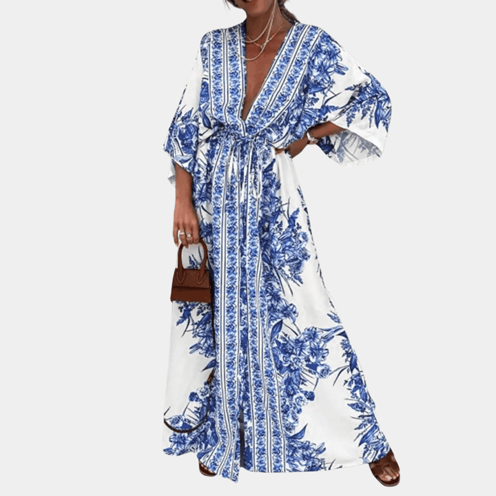 Elegant Polyester Dress with Plunging Neckline