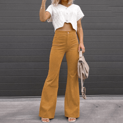 Women's High-Waisted Corduroy Flared Trousers