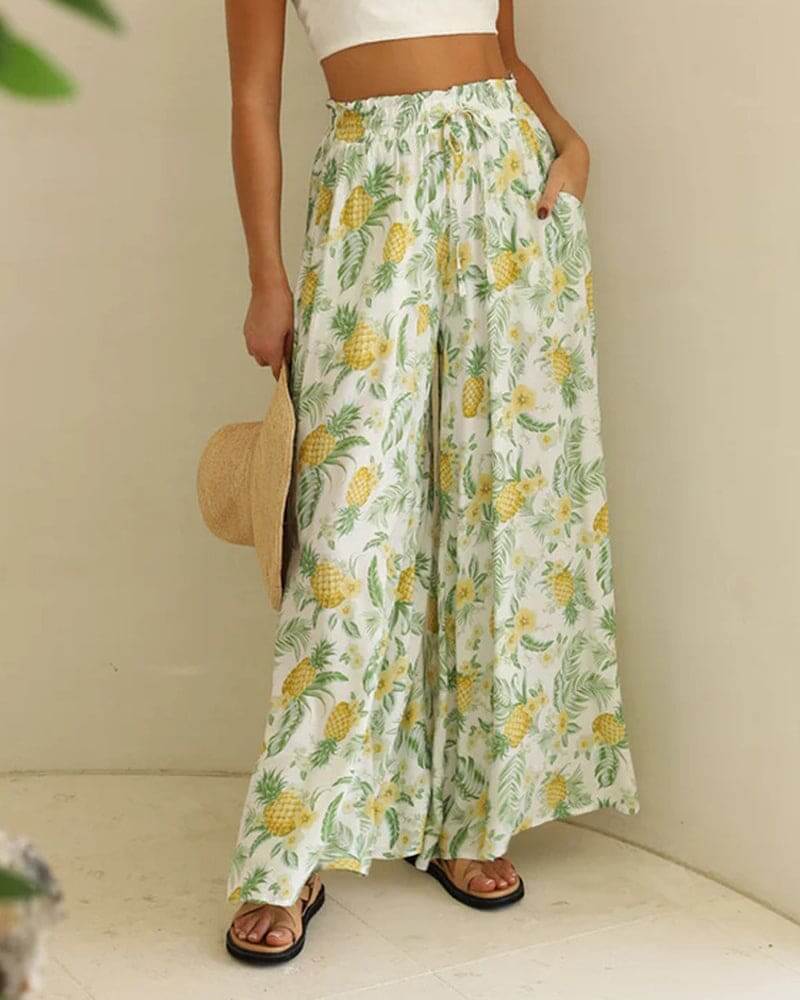 Women's Floral Wide-Leg Casual Trousers