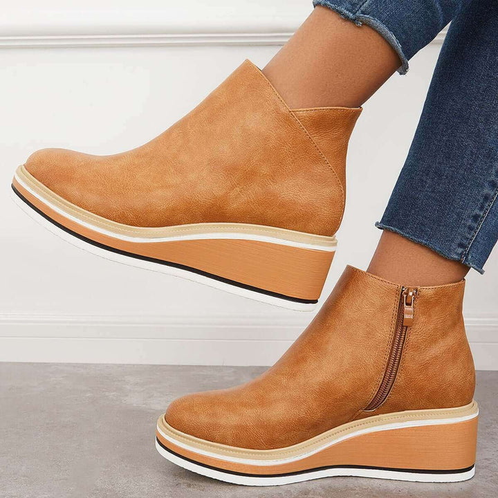 Women's Platform Ankle Boots with Zip