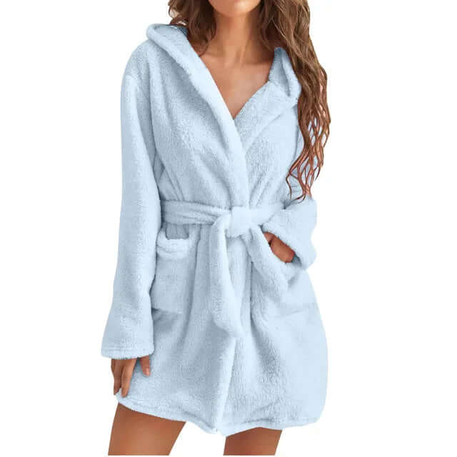Women's Fluffy Hooded Knee-Length Bathrobe