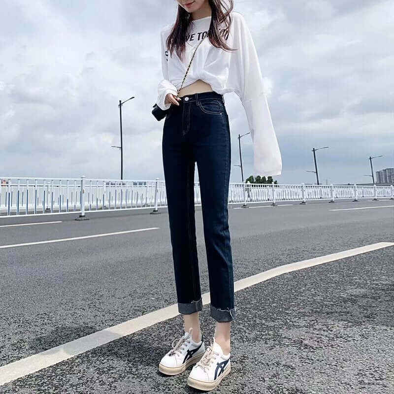 Women's Cropped Stretch Straight Leg Trousers