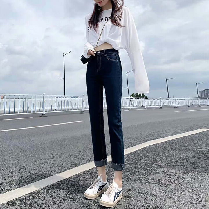Women's Cropped Stretch Straight Leg Trousers