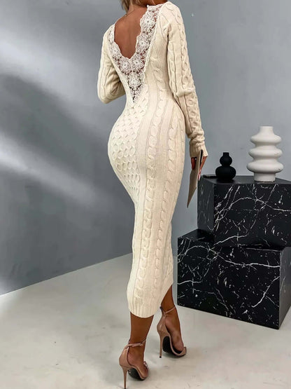 Women's Knitted Dress with Lace Back Detail