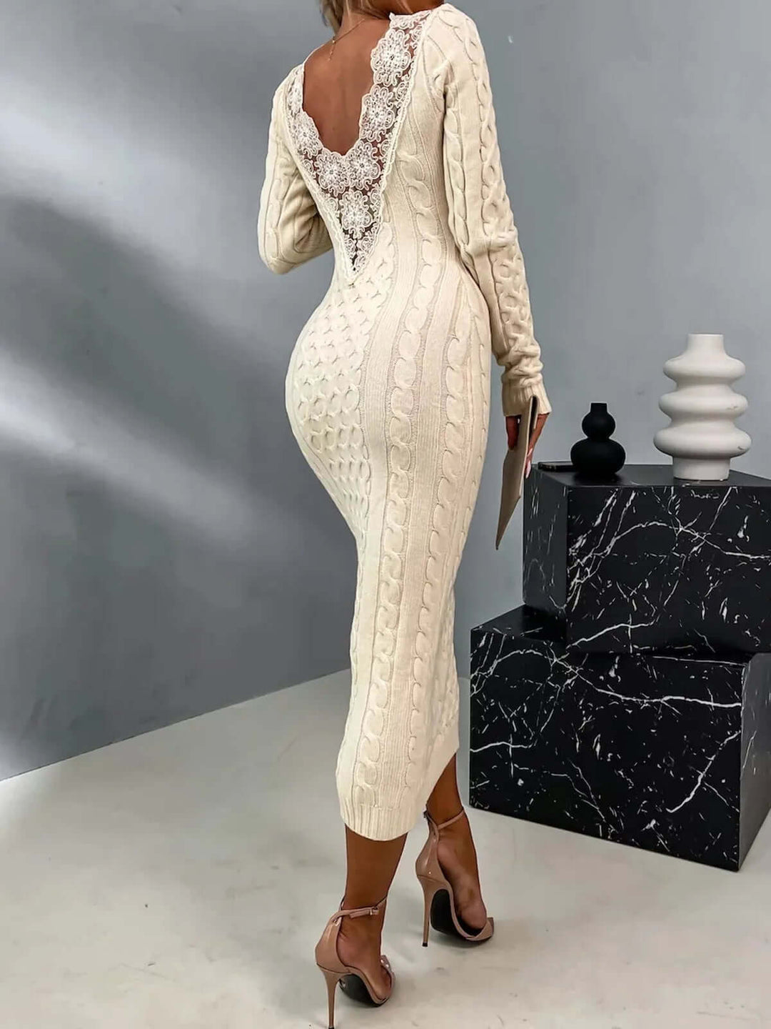 Lace-Back Knit Dress - Winter Dress