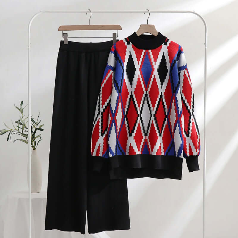 Mosaic Print Two-Piece Set - Women's Cropped Top & Pants