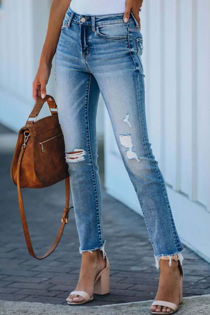 Women's Ripped Straight Leg Jeans