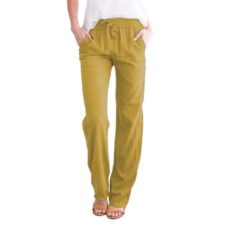 Women's Linen-Cotton Wide-Leg Drawstring Pants